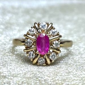 Vintage 14k Yellow Gold Ruby Diamond Ring